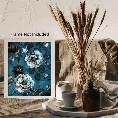 Posterizer 1 pcs-white lush flowers and blue background-Floral & Botanical Art-Abstract & Modern Art-Decor for Home & Office- UNFRAMED Wall Art...